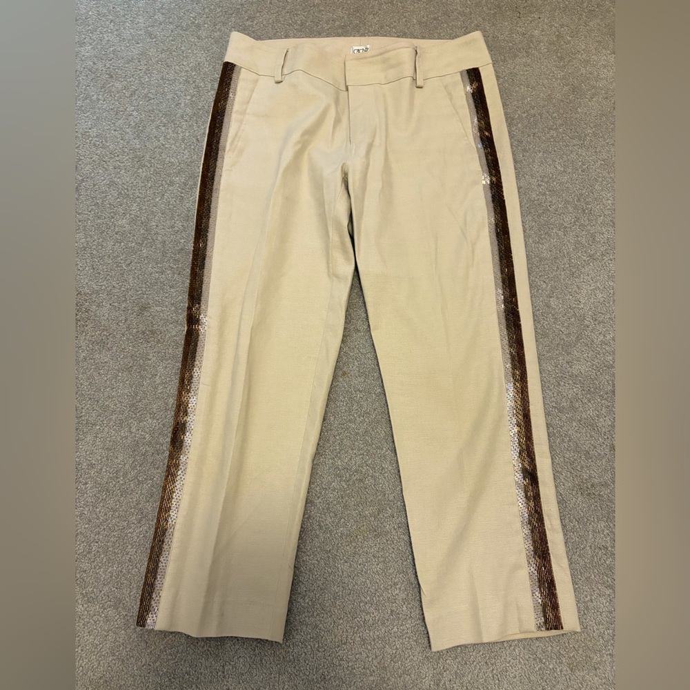 Cache Crop Linen New Beaded Tuxedo Pant SZ 4